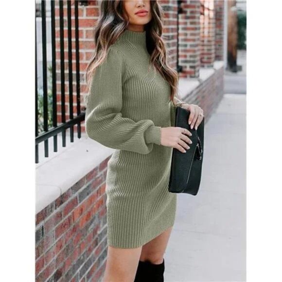 New Elasticity Slim Sweater Bodycon Mini Sweater Dress, Beauty Green - Picture 5 of 6